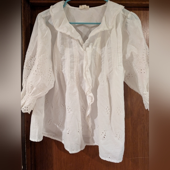 a.n.a Tops - a.n.a White Eyelet Ruffle Blouse